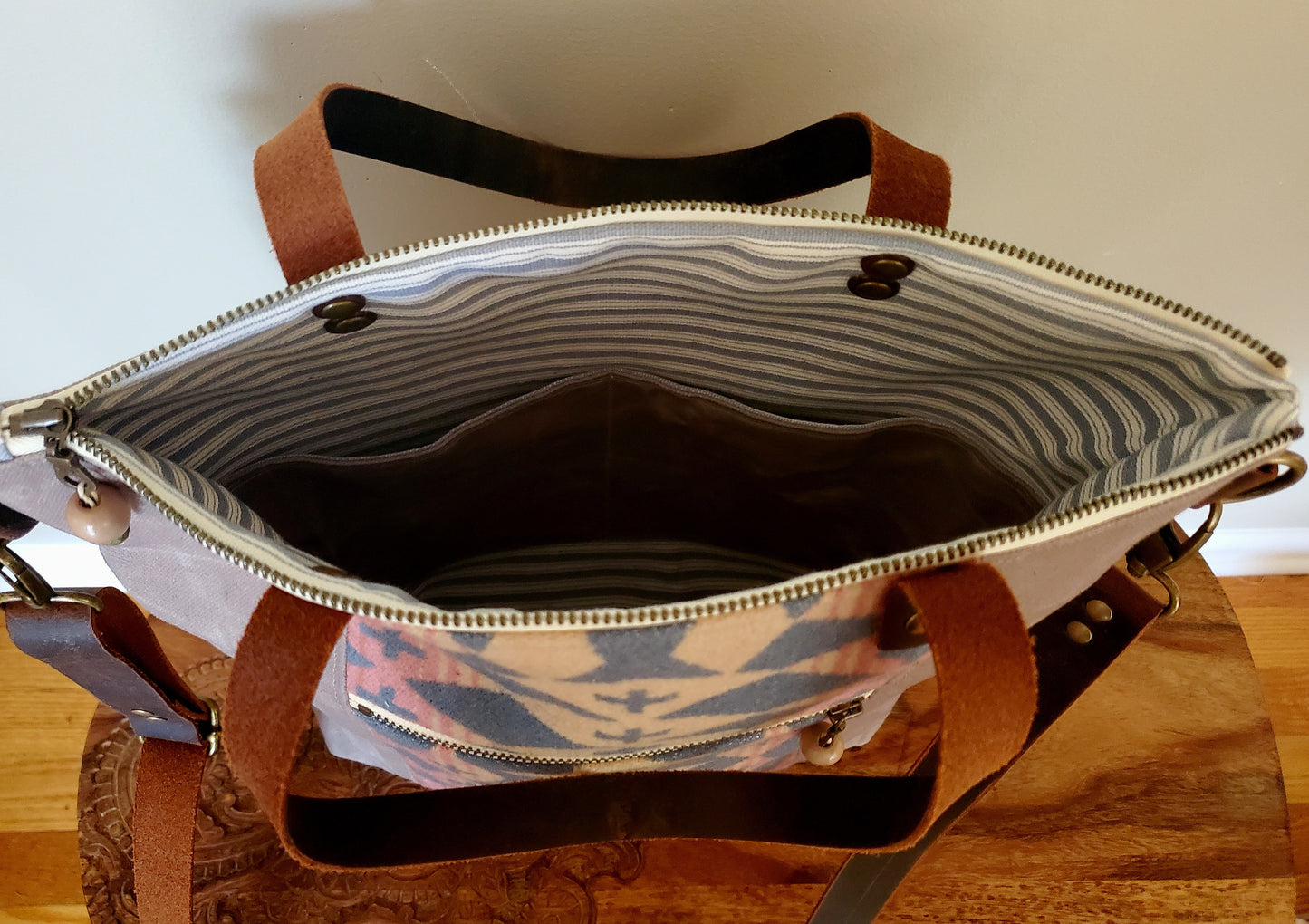 Wool and Canvas Crossbody Tote Bag