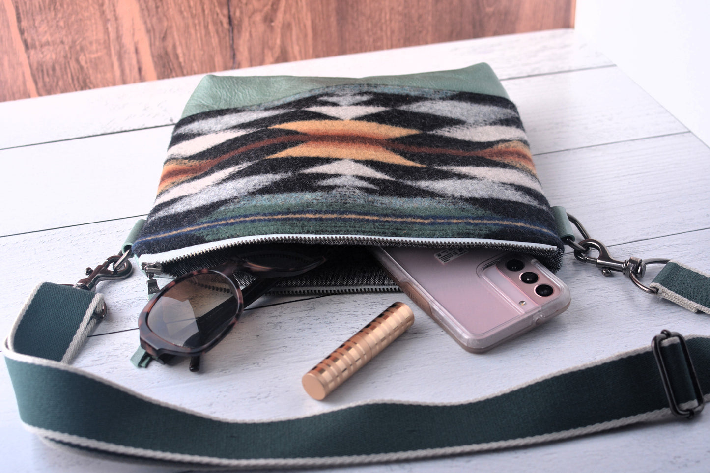 Pendleton wool and leather crossbody bag